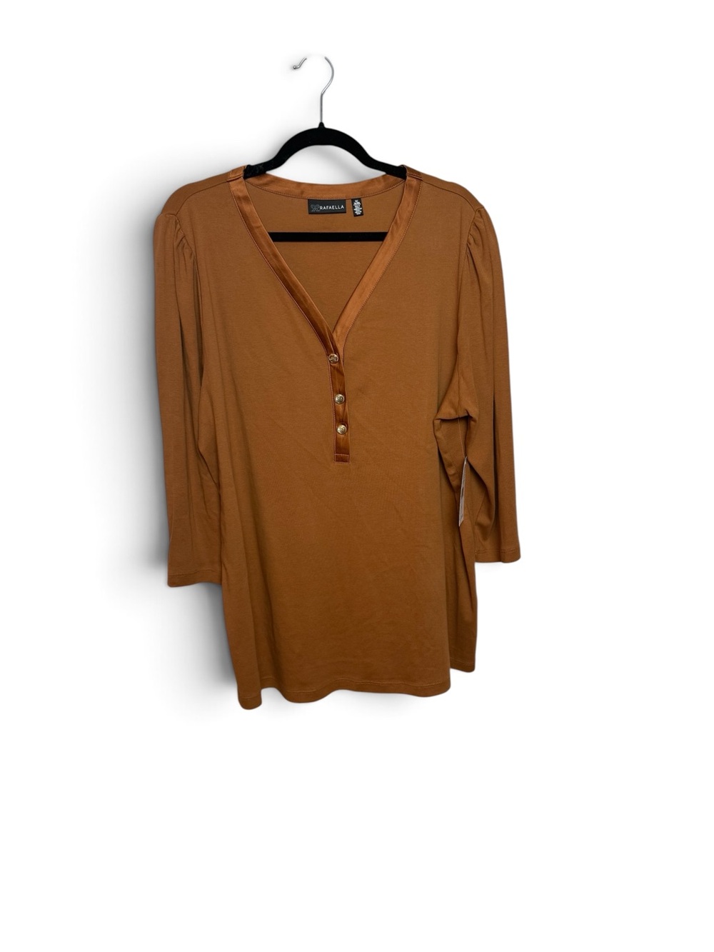 Rafaella 1X Mocha Bisque Cotton 3/4-Sleeve Henley Top NWT